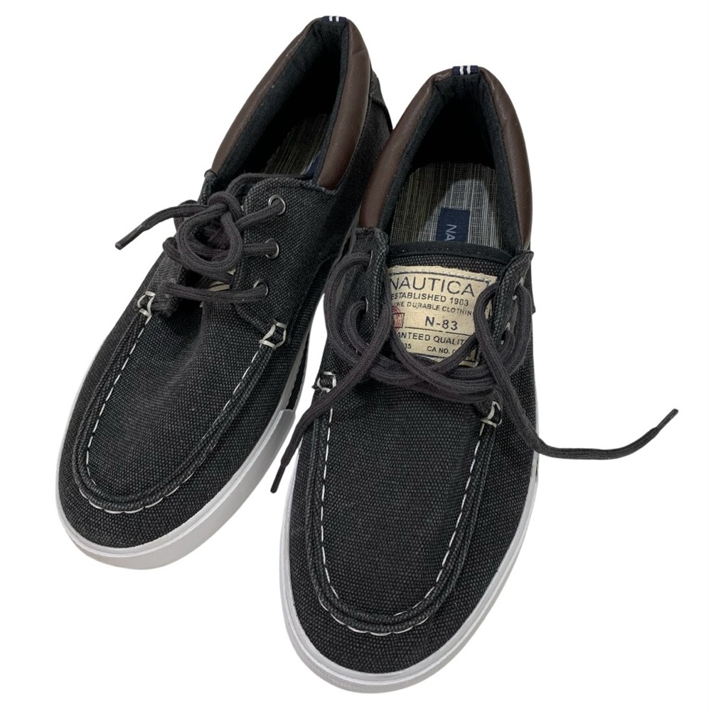 Nautica Men’s Charcoal and White Canvas Boat Shoes Size 8 Travel Cruise Vacation - Picture 9 of 10